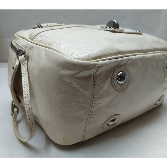 Marc By Marc Jacobs Ivory Patent Leather Pocket Dual Zipper Closure Satchel Bag - Picture 15 of 16